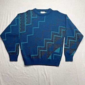 Vintage Towne London Fog Sweater Mens L Diamond Pattern Knit Retro True Coogi